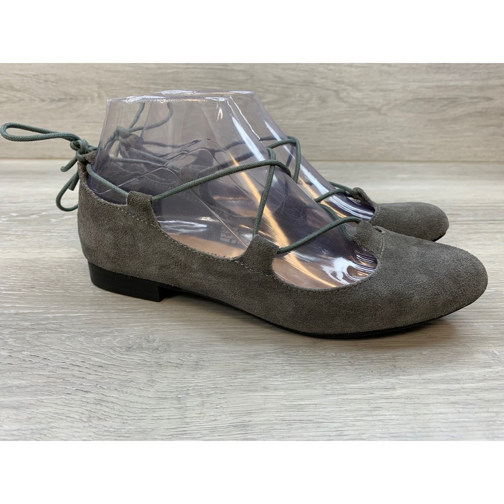 Soft Surroundings Women's Grey Suede Lace Up Ghillie Ballet Flats Pointed Toe 6